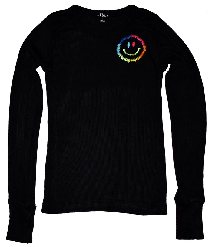 *Black Smile Embroidered Long Sleeves Tee*