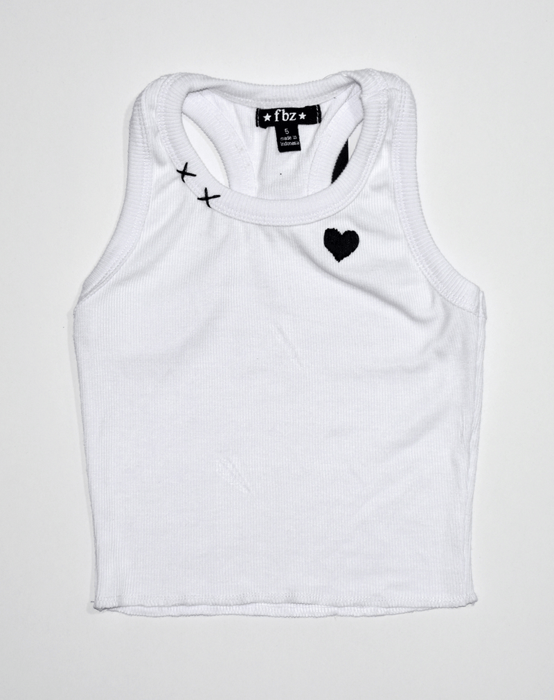 *White Black Heart Embroidered Cropped Tank*